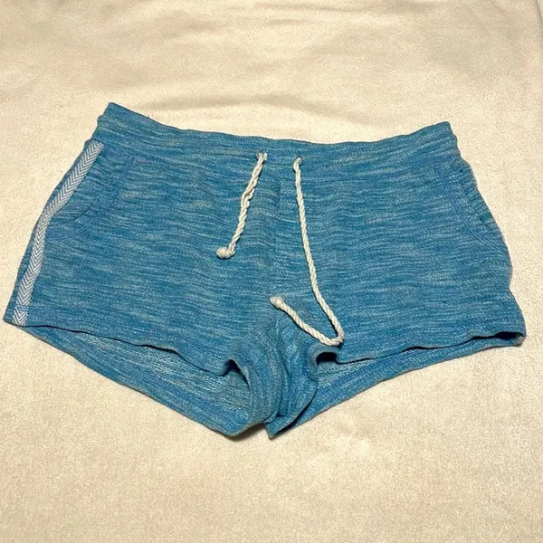 Aerie- Heather Blue Boho Cotton Shorts with Drawstring & Stripes- Size Medium - Image 3