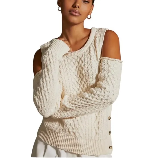 NWT Anthropologie Pilcro Cutout Fisherman Sweater Cream Size S - Image 2
