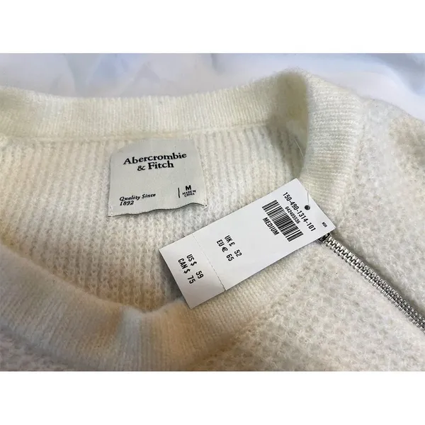 Abercrombie & Fitch Crewneck Knit Sweater | Zip Shoulder Cream NWT - Image 4