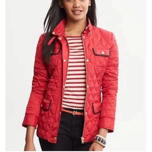 Banana Republic Red Quilted Jacket Womens S Preppy‎ Equestrian Old Money - Image 2