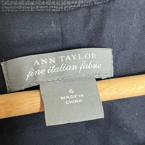 Ann Taylor Navy Italian Fabric Fringe Trim Textured Blazer Jacket 4 229422 - Image 3