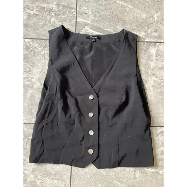 Madewell Katrina Black Button Front Vest Modal Blend V-Neck NM422 Womens Size 6 - Image 2