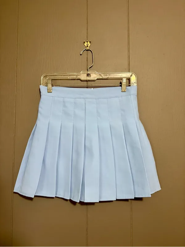 Pleated Light Blue Mini Skirt Size L - Image 2