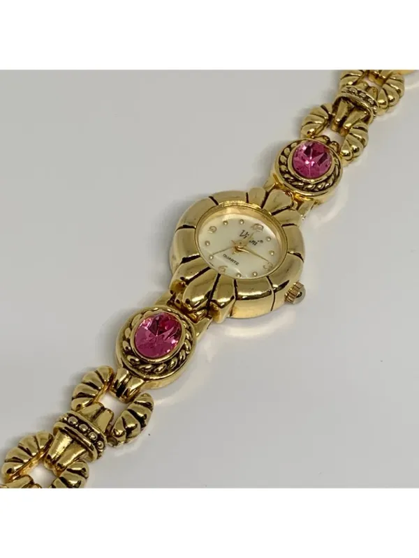 Vintage Vivani New York gold tone women’s watch pink crystals 21mm running - Image 2