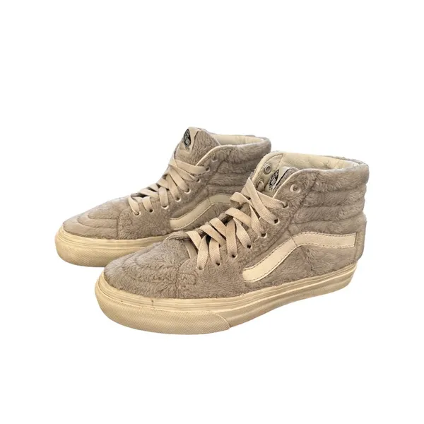 Gray Grey Beige Vans sk8 hi‎ Fuzzy furry Women's 5 Brand new V98CF Hairy - Image 2