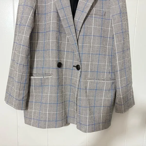 Madewell Riviera Coast Caldwell Double Breasted Plaid Blazer Gray Blue M - Image 3