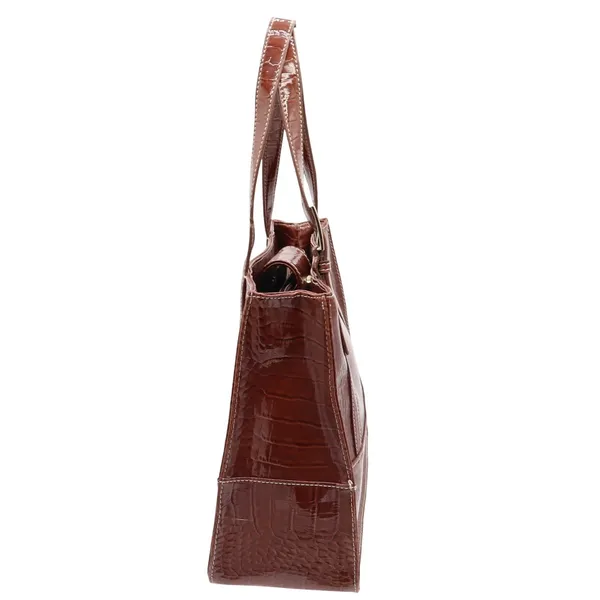 Liz Claiborne Tote Bag Women's Large Croc Embossed Brown Patent Faux Leather - Image 5