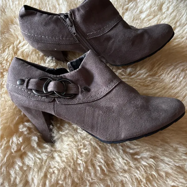 Xappeal Grayish Brown Suede Ankle Booties with Decorative Buckle - Image 2