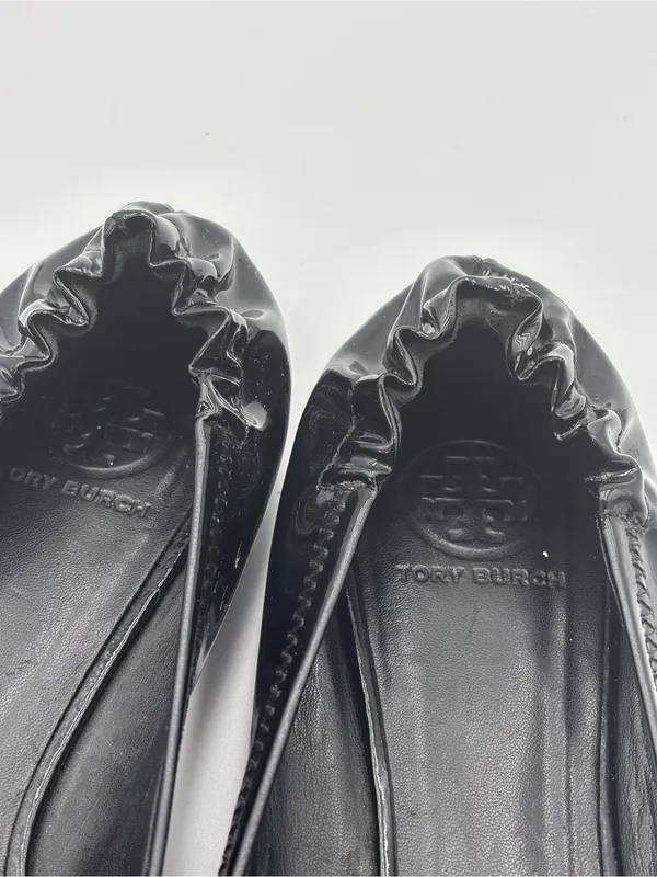 Tory Burch Black Patent‎ Leather Logo Ballet Flats Size 7.5/8 - Image 7