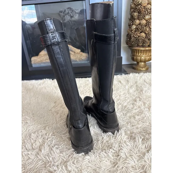 FRYE Women's Black Leather Tall Riding Boots Buckle Detail Side Zip 9.5‎ - Image 5