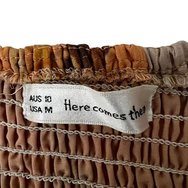 Here Comes The Sun Floral Smocked Balloon Sleeve Back Tie Mini Dress Orange Sz M - Image 6