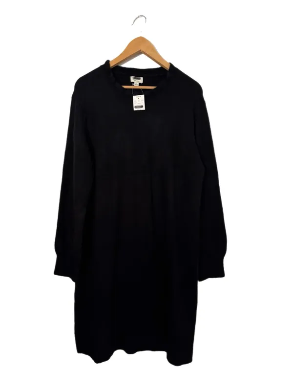 J.Crew Ruffle Neck Sweater Dress Womens Large Soft Knit Long Sleeve CP557 Black - Image 5