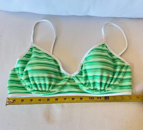 No Boundaries Terry Stripe Underwire Bikini Top Green White NWT Sz L - Image 5