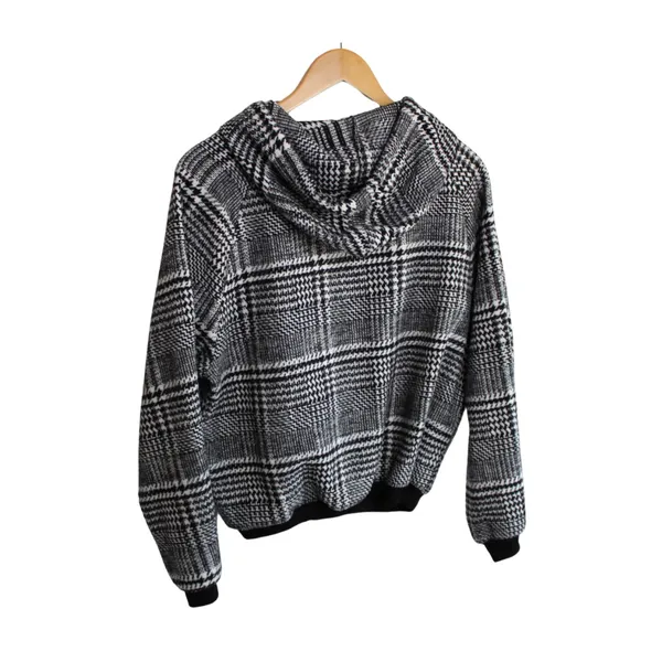 Lili Sidonio Molly‎ Bracken Women's Black & White Plaid Hoodie Dolman Size Small - Image 2