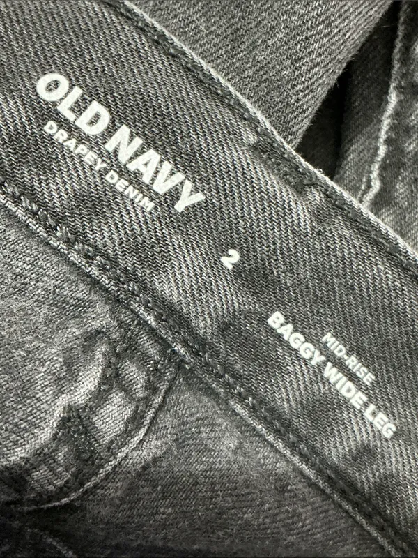 OLD NAVY Mid Rise Baggy Wide Leg Jeans 2 Black Wash EUC - Image 3
