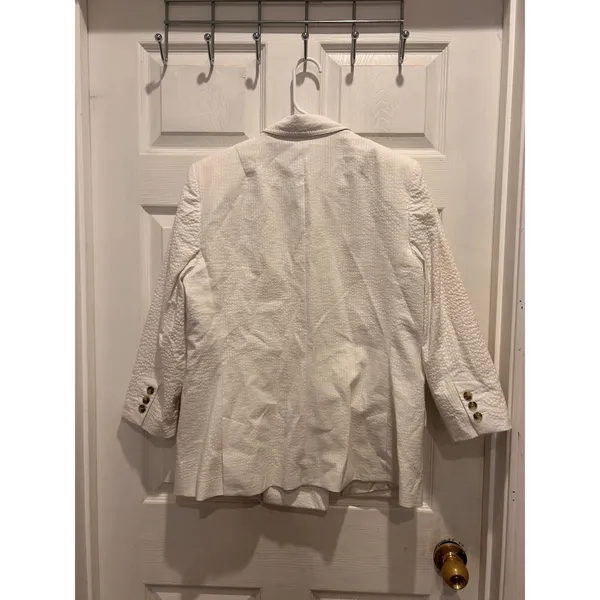 Banana Republic Womens White Seersucker Double‎ Breasted Blazer Jacket Size 14 - Image 6