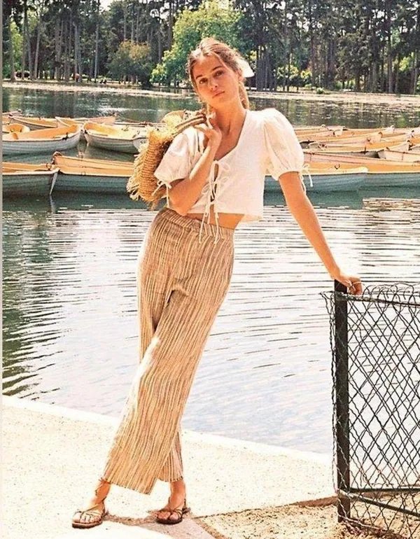 Free People Marta Yarn Dye Trouser Pants Sz 4 Stripe Wide Leg Cotton - Image 6