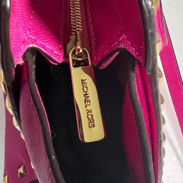 Michael Kors Selma Satchel Women Medium Magenta Pink Studded Saffiano Leather - Image 5