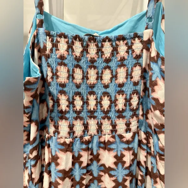 LOFT Geo Print Mini Dress Boho Indie Coastal Summer Size 6 Blue Spaghetti Strap - Image 12