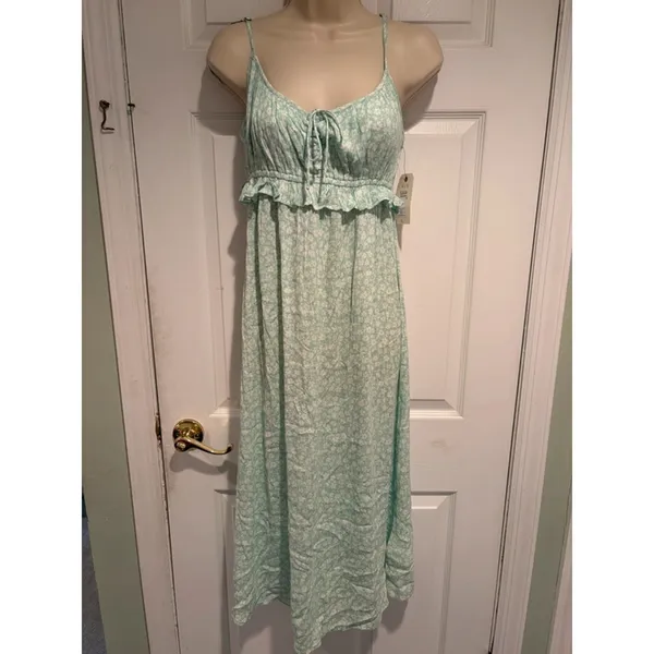 Billabong‎ Mint Green Floral Maxi Dress Boho Cottagecore Beach Sundress Medium - Image 5