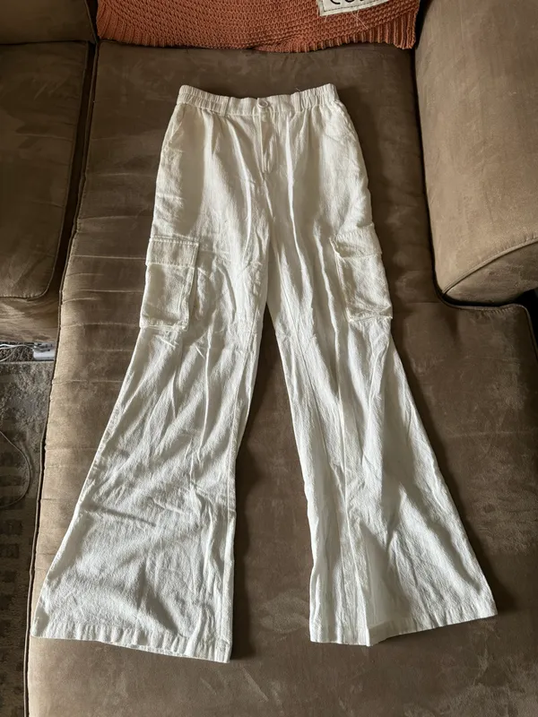 White Linen Cargo Pants - Image 4