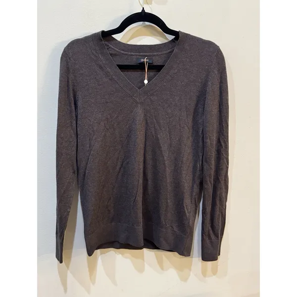 Quince lightweight V-neck sweater Brown Size Small Mocha Heather - Image 3
