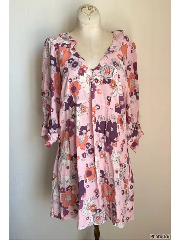 For Love & Lemons Magnolia Pink Floral Dress Medium - Image 2