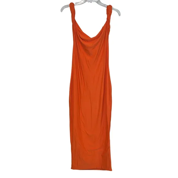 Club L London Orange Twist Strap Bodycon Jersey Stretch Midi Dress Size US 8 - Image 4