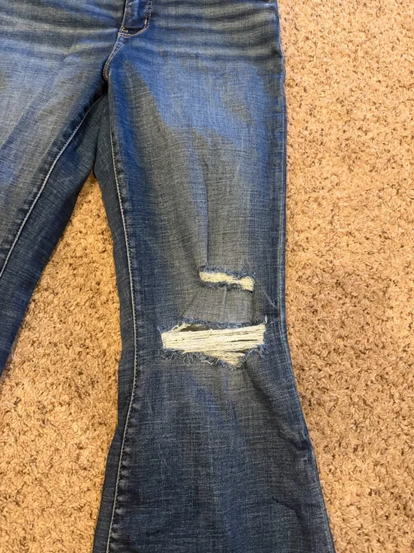 BKE Distressed Dark Blue Flare Jeans - Image 5