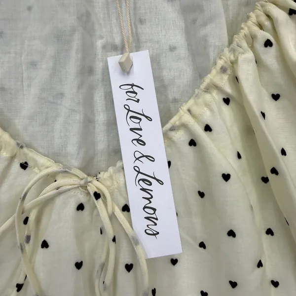 For Love & Lemons Eden Mini Dress Ivory Black Heart Print Puff Sleeve‎ XS NEW - Image 2