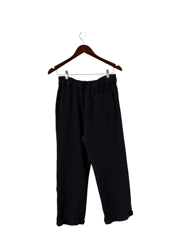 FREE PEOPLE Like A Cloud Waffle Cotton Knit Black High Waist Pants Trousers - Image 5