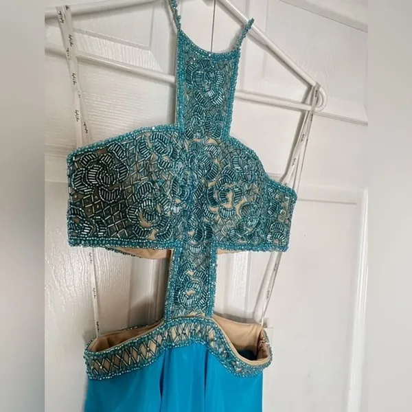 Angela‎ & Alison teal blue beaded prom wedding ball evening gown size 0 Pageant - Image 8