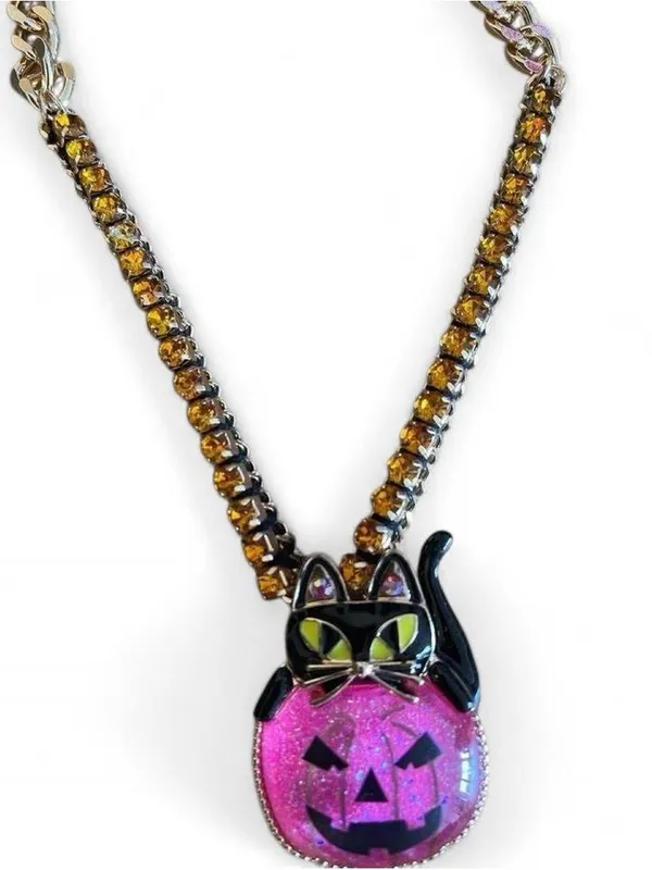 NWT Betsey Johnson Pink Pumpkin Halloween Necklace - Image 4