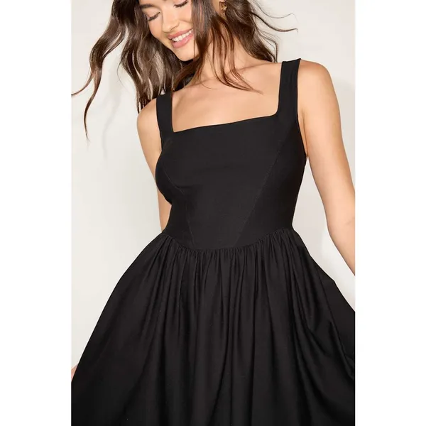 NEW Lulus Gazelle Black Ponte Knit Square Neck Princess Skater Mini Dress XS - Image 2