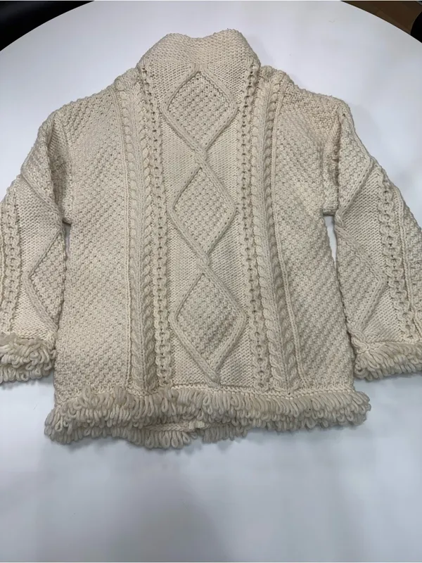 Textured 100% Wool Cream Cable Knit Cardigan Sweater NWOT - Image 7