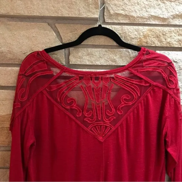 Free People Gatsby Top Embroidered Mesh Maroon Red Medium - Image 10