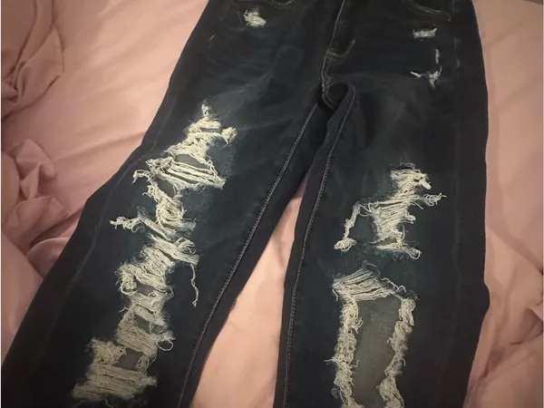 American Eagle Outfitters Dark Blue Distressed Skinny Jeans - Image 2