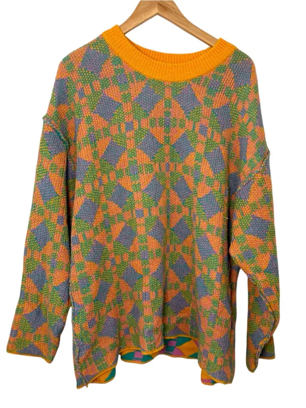 Free People Beach Color block Knitted Bohochic Colorful Sweater Coastal Cowgirl - Image 2