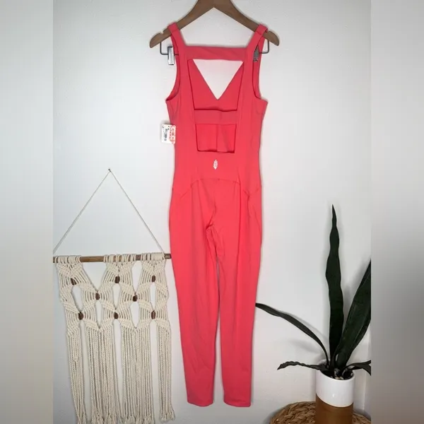 FP Movement Jumpsuit Spandex Never Better Strappy Back Neon Coral NWT sz XS pink - Image 4