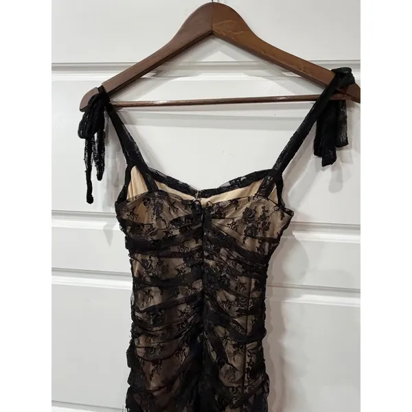 Lulus Black Lace Ruched‎ Bodycon Mini Dress Tie Straps XS Coquette Goth Y2K - Image 7