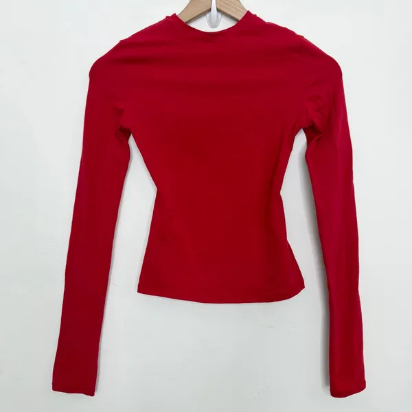 Skims Cotton Jersey Long Sleeve T-Shirt & Foldover Pants Outfit Set Red Size XS - Image 4