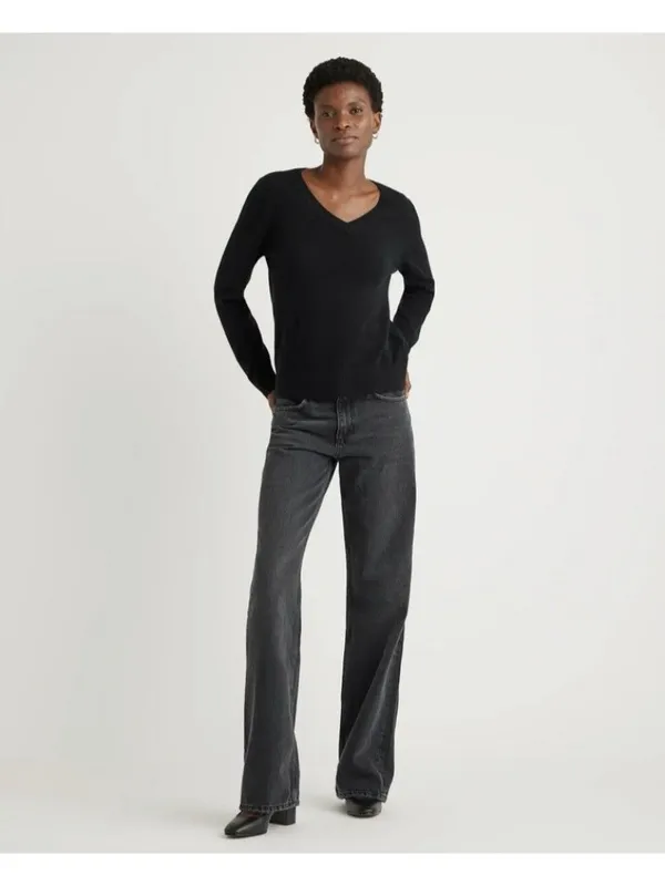 Quince Mongolian Cashmere V-Neck Sweater Black Size M - Image 6