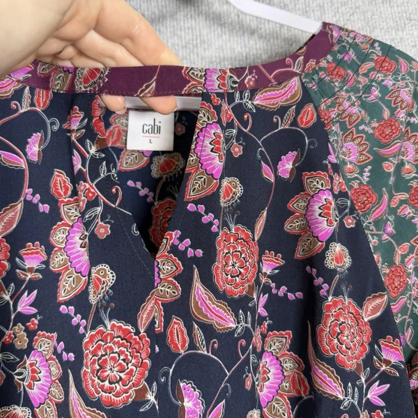 CAbi Size-L Festive Maxi Dress Retro Floral Paisley Print Blue Burgundy - Image 3