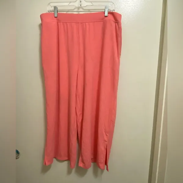 Cuddl Duds Womens Lounge Pajama Pants L Large Solid Coral Salmon wide leg - Image 5