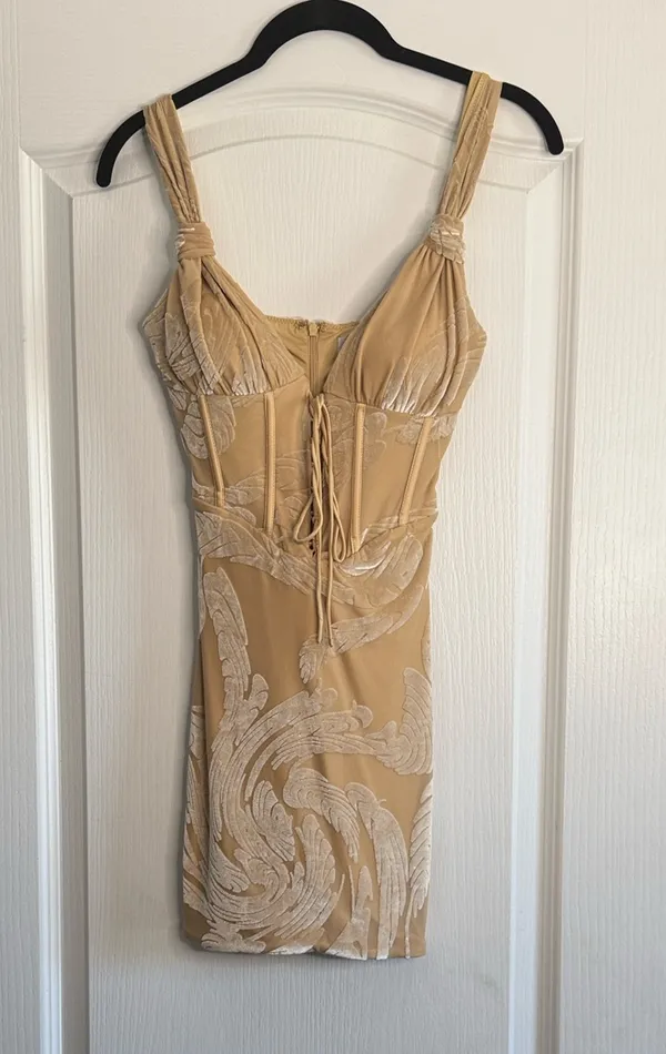 Oh Polly Tan & White Mini Dress Size 2 - Image 3