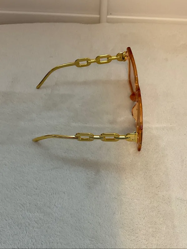 Women's Orange-Tinted Square Sunglasses with Gold Arms - Image 2