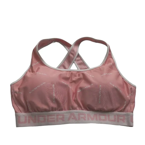 Under Armour Sports Bra Women XL Pink Logo Crossback Compression Athleisure - Image 3
