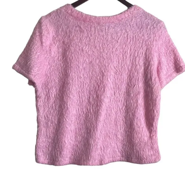 Zara Women Cropped Top L Pink Fuzzy Eyelash Knit Y2K Coquette‎ Indie Festival - Image 4