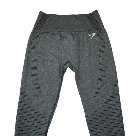 Gymshark Energy+ Seamless Leggings Charcoal Grey Marl High Waisted Eyelet Logo‎ - Image 3