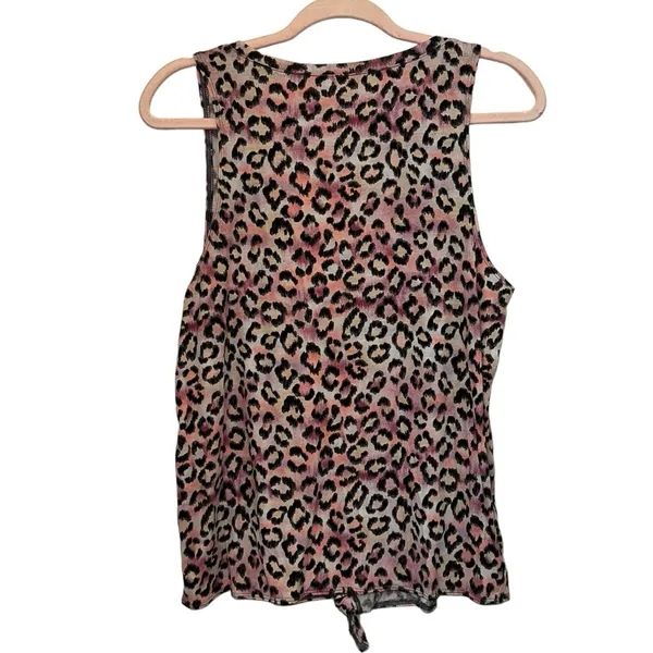 Victoria Sport Leopard Print Tank‎ Large Tie Front Active Top - Image 2